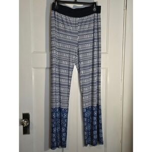 Vintage America Blues Blue White Geometric Floral Print Wide Leg Pants Small